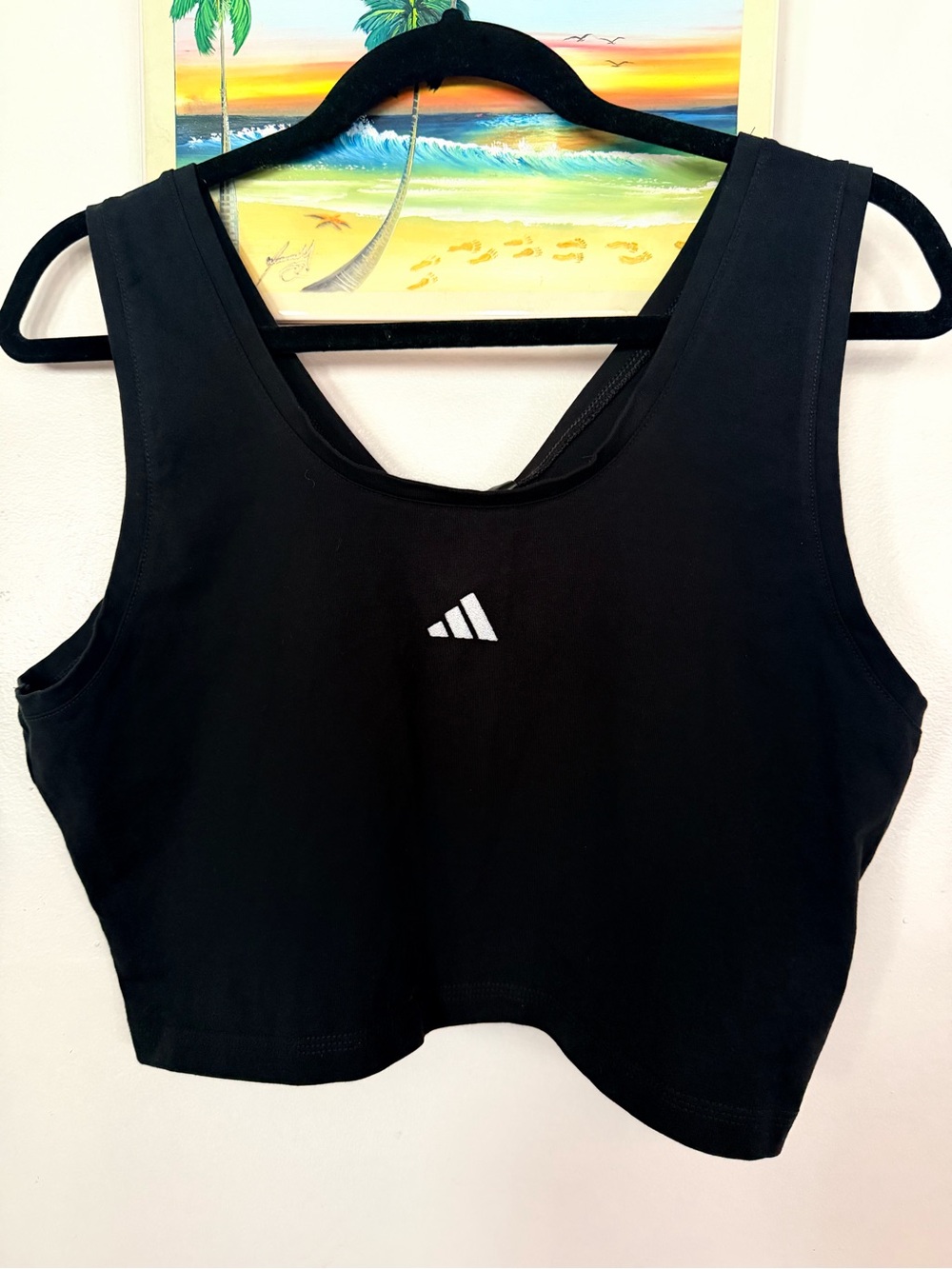 adidas Black Cropped Athletic Tank with White Logo